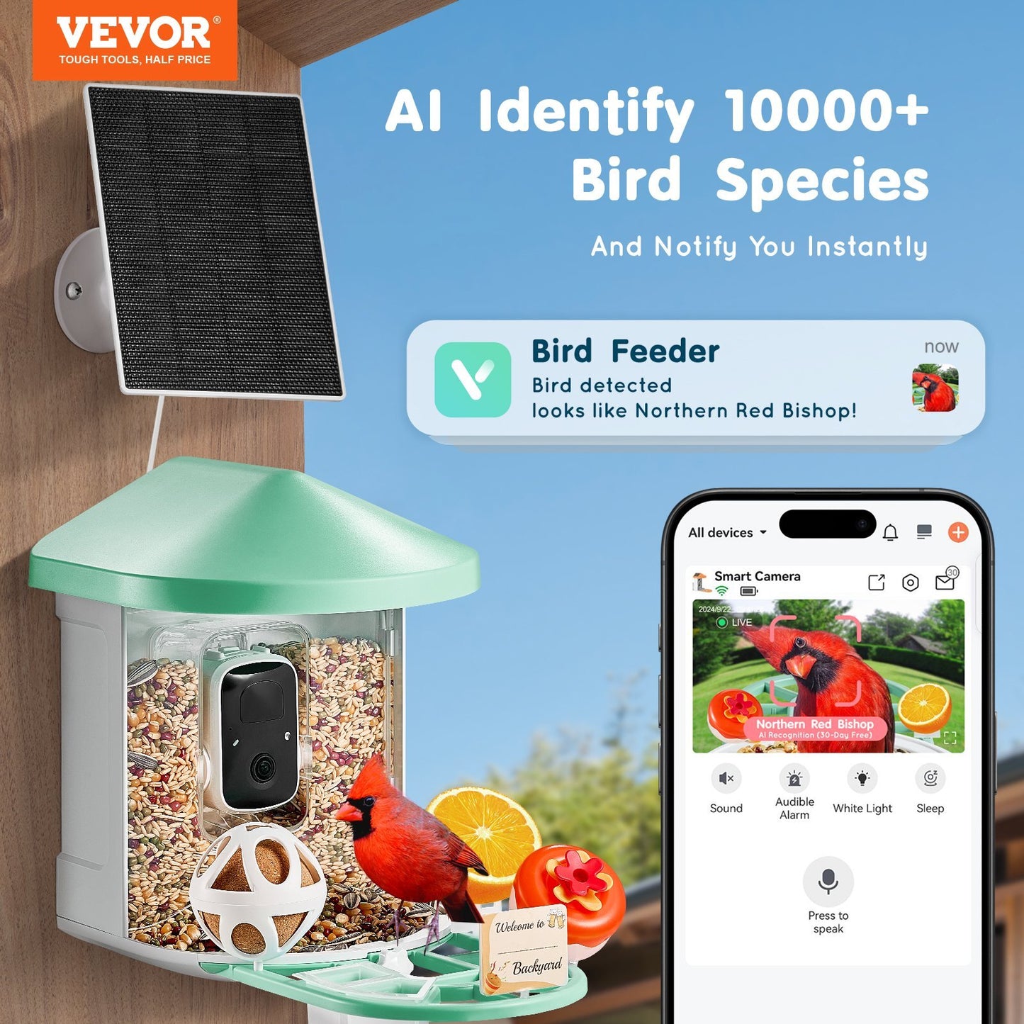 Smart Bird Feeder with Camera, 2K HD AI Identify 10,000+ Bird Species, Solar-Powered Bird Watching Camera with Auto Capture & Instant Notify, Wireless Outdoor Ideal Gift for Bird Lovers (Green)