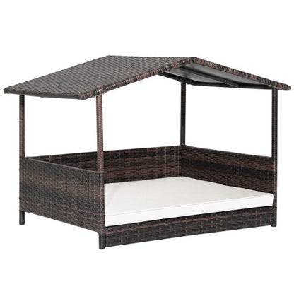 Outdoor Wicker Dog House with Weatherproof Roof-Gray