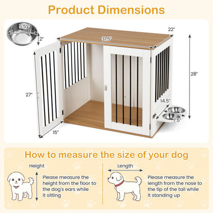 31.5" Dog Crate Furniture Wooden Dog Kennel with Double Lock Doors-White - Color: White